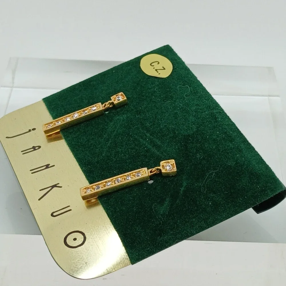 JANKUO Vintage 1990s Gold Tone Cubic Zirconia CZ Bar Drop Earrings Rare New - Picture 6 of 16